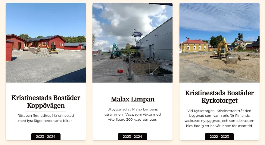 Tidigare projekt som SB Gräv / Kaivuu har genomfört.
